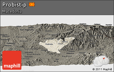 Shaded Relief Panoramic Map of Probistip, darken