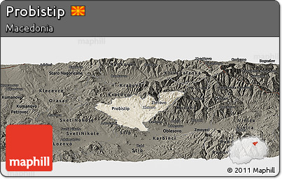 Shaded Relief Panoramic Map of Probistip, darken