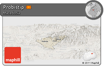Shaded Relief Panoramic Map of Probistip, lighten