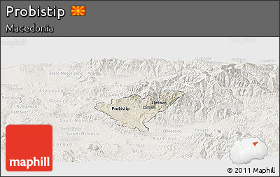 Shaded Relief Panoramic Map of Probistip, lighten