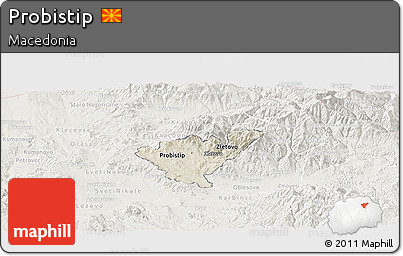 Shaded Relief Panoramic Map of Probistip, lighten