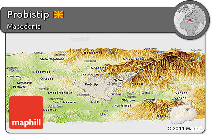 Shaded Relief Panoramic Map of Probistip, physical outside