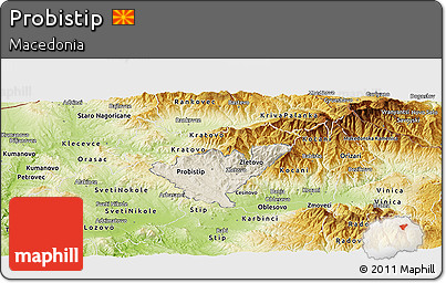 Shaded Relief Panoramic Map of Probistip, physical outside
