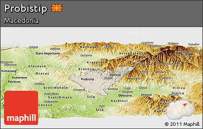 Shaded Relief Panoramic Map of Probistip, physical outside