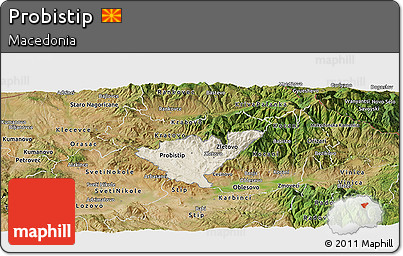 Shaded Relief Panoramic Map of Probistip, satellite outside