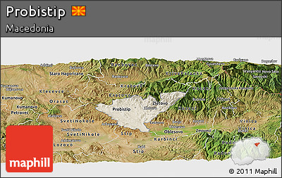 Shaded Relief Panoramic Map of Probistip, satellite outside