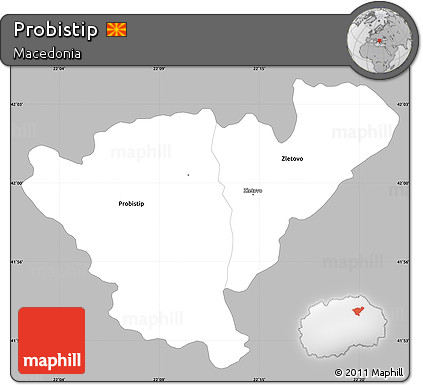 Gray Simple Map of Probistip, single color outside