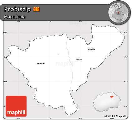 Silver Style Simple Map of Probistip, cropped outside