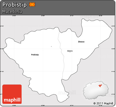 Silver Style Simple Map of Probistip, cropped outside