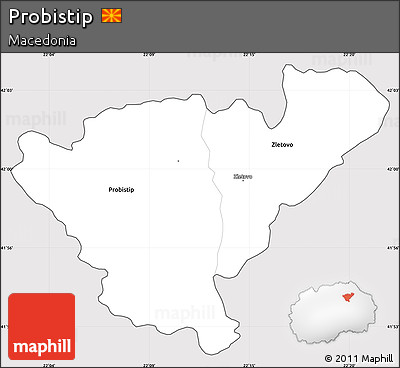Silver Style Simple Map of Probistip, cropped outside