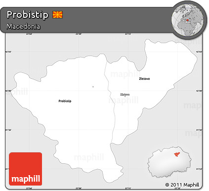Silver Style Simple Map of Probistip, single color outside