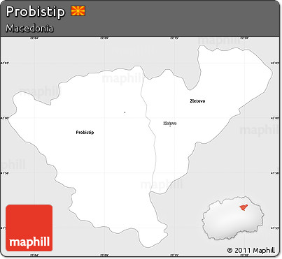 Silver Style Simple Map of Probistip, single color outside