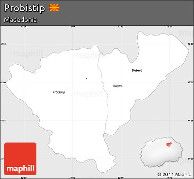 Silver Style Simple Map of Probistip, single color outside