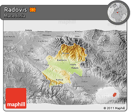 Physical 3D Map of Radovis, desaturated