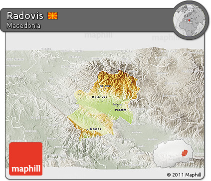 Physical 3D Map of Radovis, lighten, semi-desaturated