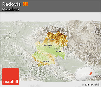 Physical 3D Map of Radovis, lighten, semi-desaturated
