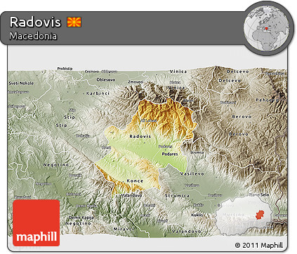 Physical 3D Map of Radovis, semi-desaturated