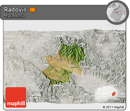 Satellite 3D Map of Radovis, lighten, semi-desaturated