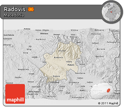 Shaded Relief 3D Map of Radovis, desaturated