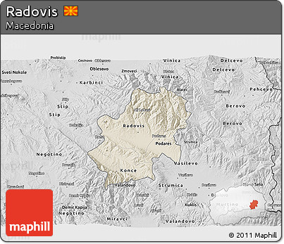 Shaded Relief 3D Map of Radovis, desaturated