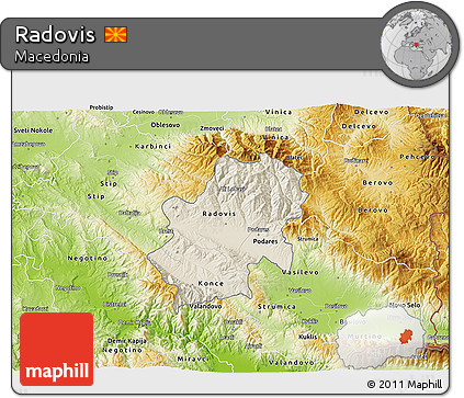 Shaded Relief 3D Map of Radovis, physical outside