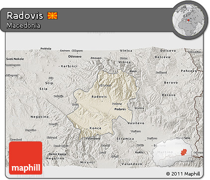 Shaded Relief 3D Map of Radovis, semi-desaturated