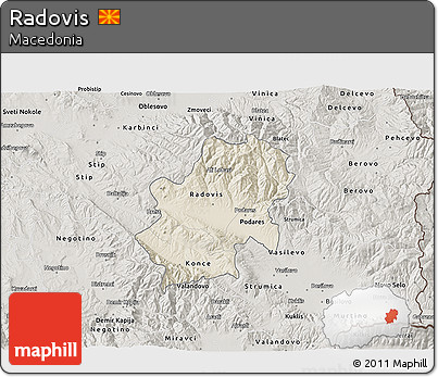 Shaded Relief 3D Map of Radovis, semi-desaturated