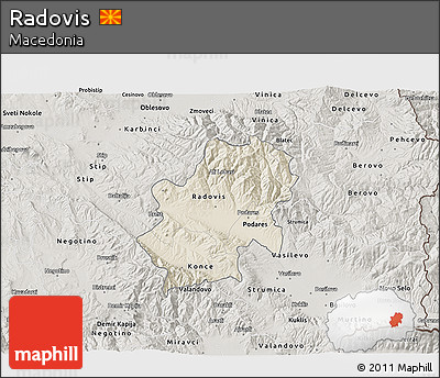 Shaded Relief 3D Map of Radovis, semi-desaturated