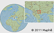 Savanna Style Location Map of Radovis, hill shading