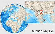 Shaded Relief Location Map of Radovis, highlighted country, within the entire country