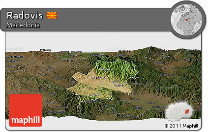 Satellite Panoramic Map of Radovis, darken