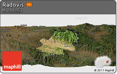 Satellite Panoramic Map of Radovis, darken