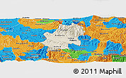 Shaded Relief Panoramic Map of Radovis, political outside