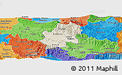 Shaded Relief Panoramic Map of Radovis, political shades outside