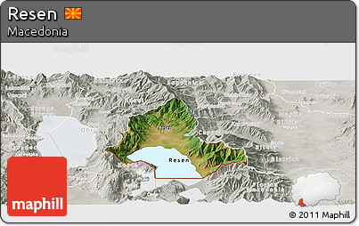 Satellite Panoramic Map of Resen, lighten, semi-desaturated