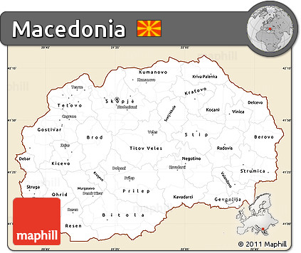 Classic Style Simple Map of Macedonia, single color outside