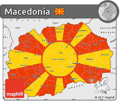 Flag Simple Map of Macedonia, single color outside, borders and labels, flag aligned to the middle