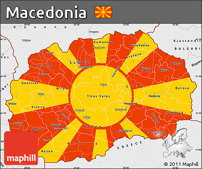 Flag Simple Map of Macedonia, single color outside, borders and labels, flag aligned to the middle