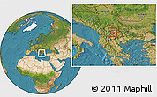 Satellite Location Map of Skopje, within the entire country