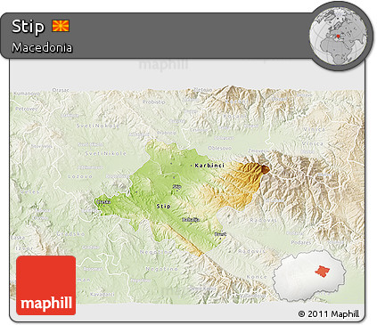 Physical 3D Map of Stip, lighten