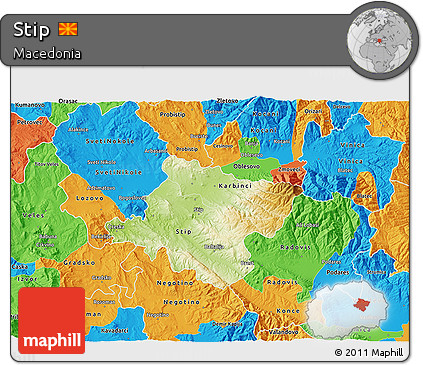 Physical 3D Map of Stip, political outside