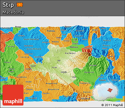 Physical 3D Map of Stip, political outside