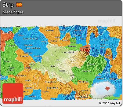 Physical 3D Map of Stip, political outside