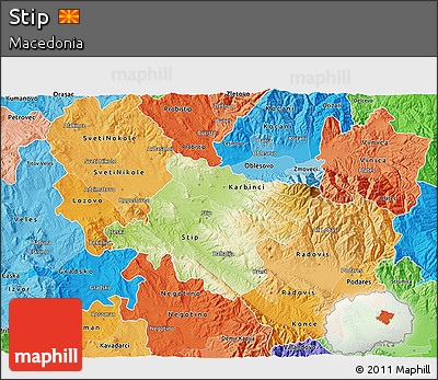 Physical 3D Map of Stip, political shades outside