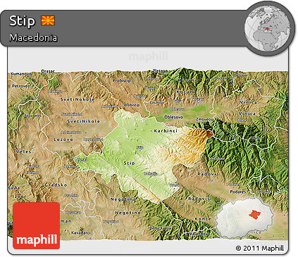 Physical 3D Map of Stip, satellite outside