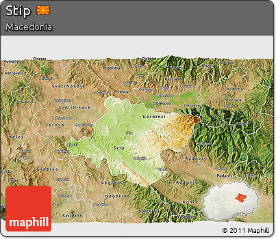 Physical 3D Map of Stip, satellite outside