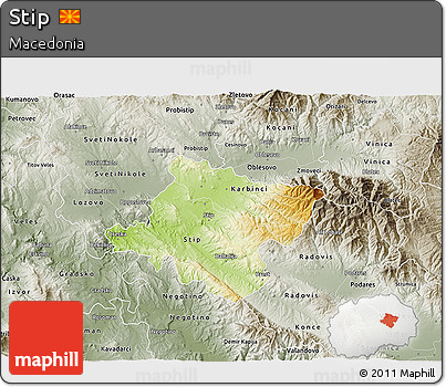 Physical 3D Map of Stip, semi-desaturated