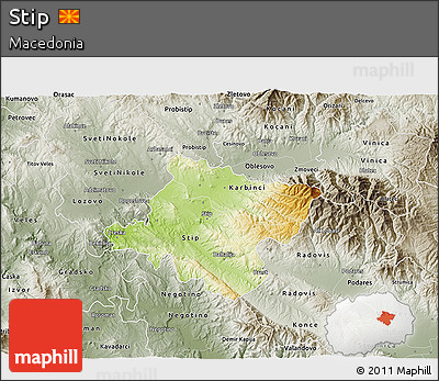 Physical 3D Map of Stip, semi-desaturated
