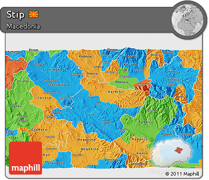 Political 3D Map of Stip