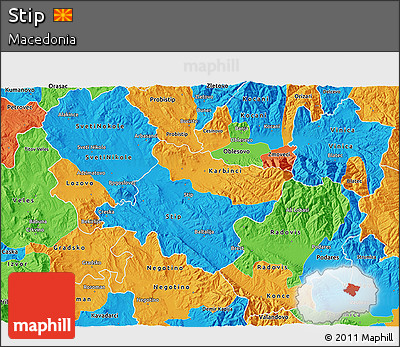 Political 3D Map of Stip